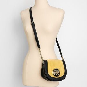 Emma Fox Leather & Straw Crossbody Bag